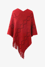 Load image into Gallery viewer, Pearl Trim V-Neck Fringe Hem Poncho
