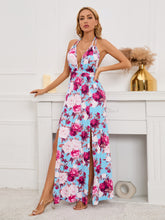 Load image into Gallery viewer, Slit Backless Printed Halter Neck Dress
