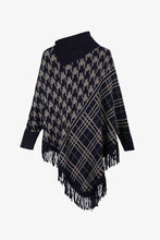 Load image into Gallery viewer, Houndstooth Turtleneck Fringe Hem Poncho
