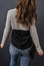 Load image into Gallery viewer, Two-Tone Waffle-Knit Drawstring Cowl Neck Sweatshirt

