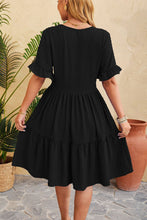 Load image into Gallery viewer, Swiss Dot Ruffled V-Neck Tiered Dress

