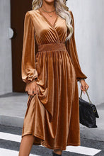 Load image into Gallery viewer, Surplice Balloon Sleeve Smocked Midi Dress
