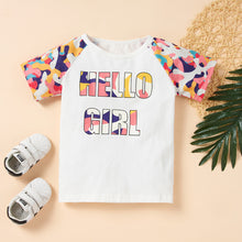 Load image into Gallery viewer, Kids HELLO GIRL Printed Raglan Sleeve Tee and Shorts Set
