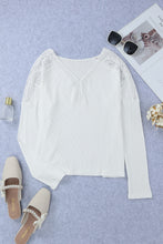 Load image into Gallery viewer, Ribbed V-Neck Spliced Lace Top
