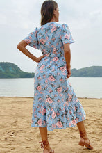 Load image into Gallery viewer, Floral Tie Waist Ruffle Hem Dress
