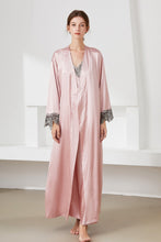 Load image into Gallery viewer, Contrast Lace Trim Satin Night Dress and Robe Set
