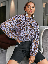 Load image into Gallery viewer, Leopard Print Drawstring Cropped Fleece Hoodie
