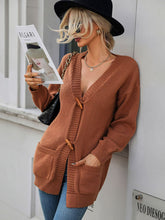 Load image into Gallery viewer, Toggle Closure Ribbed Trim Dropped Shoulder Cardigan
