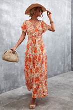 Load image into Gallery viewer, Floral Buttoned Drawstring Waist Tiered Dress
