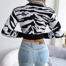 Load image into Gallery viewer, Tiger Print Mock Neck Cropped Sweater

