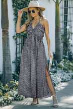 Load image into Gallery viewer, Printed Halter Neck Backless Slit Dress with Pockets
