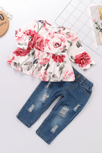 Load image into Gallery viewer, Girls Floral Top and Jeans Set
