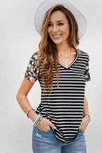 Load image into Gallery viewer, Floral Sleeves Striped T-shirt
