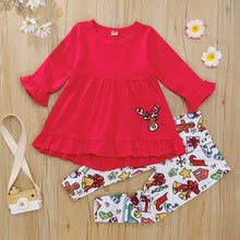 Load image into Gallery viewer, Kids Girl Graphic Dress and Printed Pants Set
