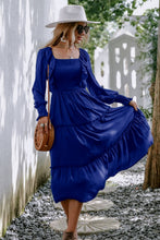 Load image into Gallery viewer, Smocked Square Neck Ruffle Trim Tiered Dress
