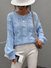 Load image into Gallery viewer, Cable-Knit Openwork Round Neck Sweater
