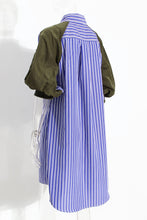 Load image into Gallery viewer, Contrast Striped Lantern Sleeve Shirt Dress
