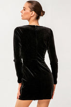 Load image into Gallery viewer, Ruched Twist Front Surplice Mini Velvet Dress
