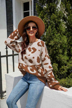 Load image into Gallery viewer, Woven Right Leopard Ribbed Trim Dropped Shoulder Sweater
