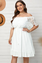 Load image into Gallery viewer, Plus Size Tassel Tie Spliced Lace Off-Shoulder Dress
