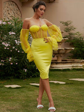 Load image into Gallery viewer, Polka Dot Off-Shoulder Flounce Sleeve Back Slit Dress
