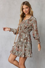 Load image into Gallery viewer, Floral Smocked Tie-Neck Frill Trim Dress

