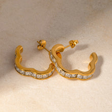 Load image into Gallery viewer, Stainless Steel Inlaid Zircon C-Hoop Earrings
