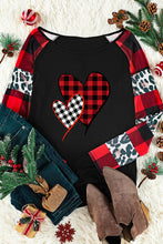 Load image into Gallery viewer, Plaid Leopard Heart Round Neck T-Shirt

