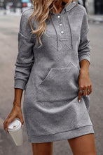 Load image into Gallery viewer, Texture Half Snap Drawstring Hooded Dress
