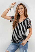 Load image into Gallery viewer, Floral Sleeves Striped T-shirt
