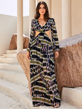 Load image into Gallery viewer, Printed Cutout Tie-Back Plunge Dress
