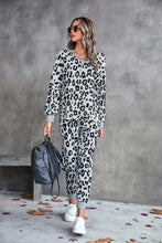 Load image into Gallery viewer, Leopard V-Neck Dropped Shoulder Loungewear Set
