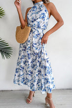 Load image into Gallery viewer, Floral Tie Waist Backless Maxi Dress
