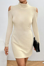 Load image into Gallery viewer, Ribbed Turtleneck Cold Shoulder Long Sleeve Mini Dress
