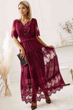 Load image into Gallery viewer, Swiss Dot Buttoned Smocked Waist Dress
