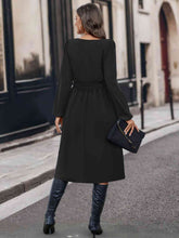 Load image into Gallery viewer, Buttoned Tie Front Long Sleeve Asymmetrical Neck Dress
