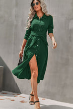 Load image into Gallery viewer, Collared Neck Tie Waist Midi Shirt Dress
