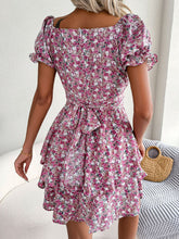 Load image into Gallery viewer, Floral Sweetheart Neck Flounce Sleeve Mini Dress
