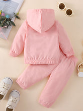 Load image into Gallery viewer, Baby Two-Tone Hoodie and Letter Graphic Joggers Set
