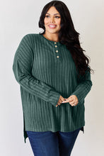 Load image into Gallery viewer, Basic Bae Full Size Ribbed Half Button Long Sleeve High-Low T-Shirt
