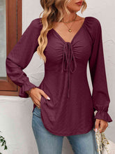 Load image into Gallery viewer, Tie Front V-Neck Puff Sleeve Blouse
