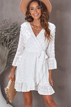 Load image into Gallery viewer, Swiss Dot Ruffled Tie-Waist Surplice Dress
