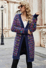 Load image into Gallery viewer, Multicolored Ribbed Trim Open Front Cardigan with Pockets
