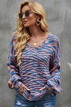 Load image into Gallery viewer, Multicolored Balloon Sleeve V-Neck Sweater
