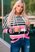 Load image into Gallery viewer, Striped Drawstring Detail Long Sleeve Hoodie
