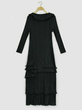 Load image into Gallery viewer, Frill Trim Accordion Pleated Roll Collar Dress
