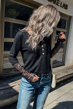 Load image into Gallery viewer, Half Button Spliced Lace Waffle-Knit Top
