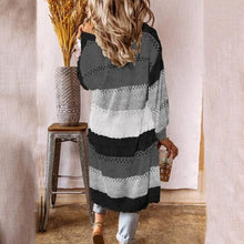 Load image into Gallery viewer, Color Block Open Front Openwork Cardigan
