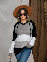 Load image into Gallery viewer, Eyelet Color Block Hooded Sweater
