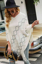 Load image into Gallery viewer, Pearl Trim V-Neck Fringe Hem Poncho
